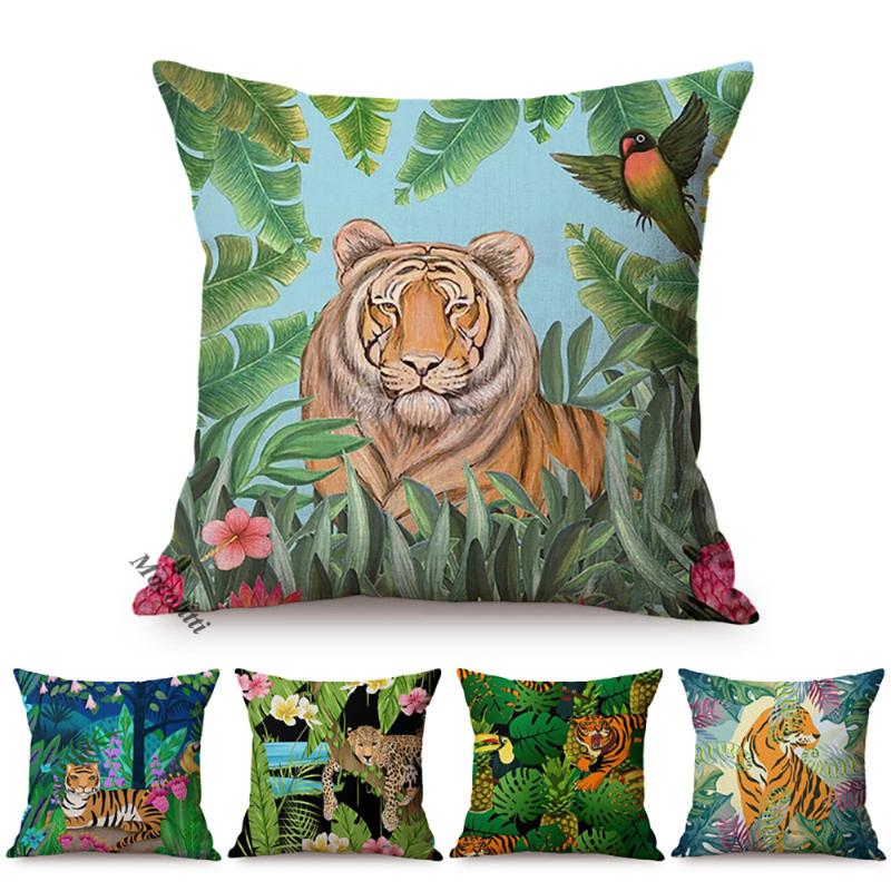 

Cushion/Decorative Pillow Tropical Jungle Tiger Watercolor Art Home Decoration Throw Pillowcase Sofa Cushion Tropic Leaf Animals Cotton Line, M736-2