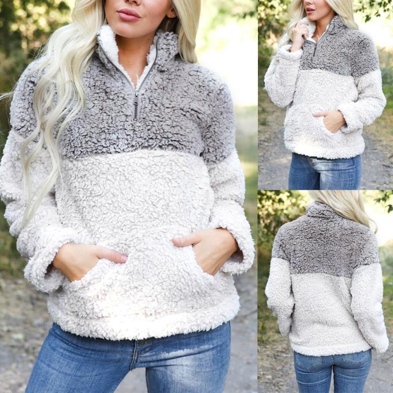 

Women's Hoodies & Sweatshirts Aesthetic Women Clothes Fashion Zipper Splicing Plush Long Sleeves Pullover Tops Sweatshirt