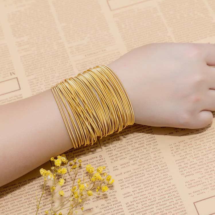 Oil Seal Coil Garter Spring Bracelet Fashion for Men and Women SS316 Environmental Golden Gold Plated Stainless Steel Bangles-image-746327703