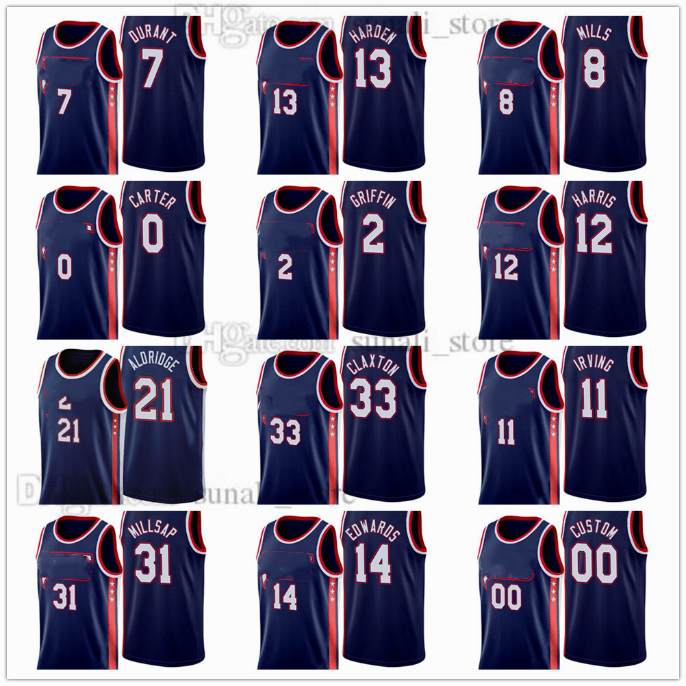 

2021-22 City 75th Navy Basketball Jerseys James Kyrie Kevin 13 Harden 7 Durant 11 Irving Joe 12 Harris Blake 2 Griffin Patty 8 Mills LaMarcu, Black;red