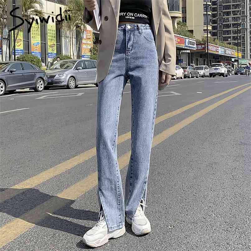 

Flare Jeans for Women High Waisted Slit Leg Denim Pants Ripped Vintage Streetwear Bell Bottom Mom Full Length Trousers 210607, Black