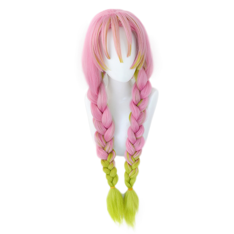 

Kanroji Mitsuri Cosplay Wig Anime Demon Slayer: Kimetsu No Yaiba Women Pink Mixed Green Braid Heat-resistant Fiber Hair Wig, Ln