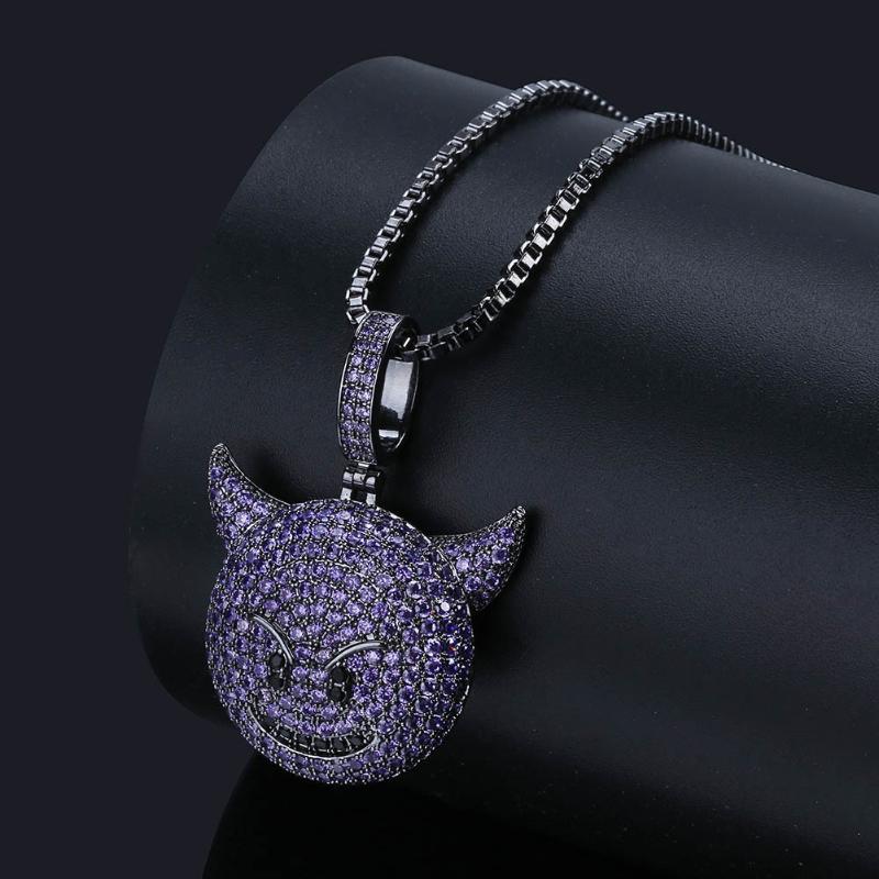 

Hip Hop Purple Little Demon Evil Red Eyes Black Necklace Pendant With CZircon Fashion For Men Women Rock Jewelry Necklaces