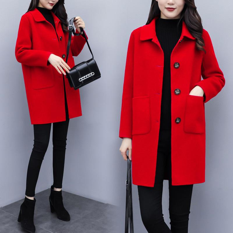 

Women' Wool & Blends Solid Loose Casual Women Blend Trench Coat Female Elegant Outerwear Autumn Winter Thick Cardigan Cashmere Clothes, Black