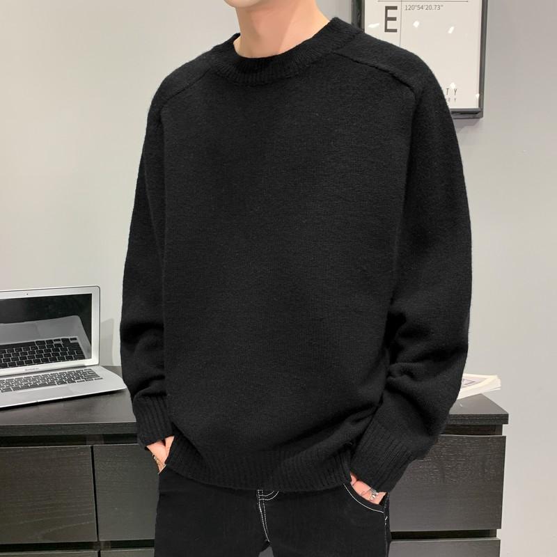 

Men's Sweaters 2021 Sweater Knitted Autumn Winter Solid Color Korean Casual Pullover Loose Warm Fashion Street, White;black