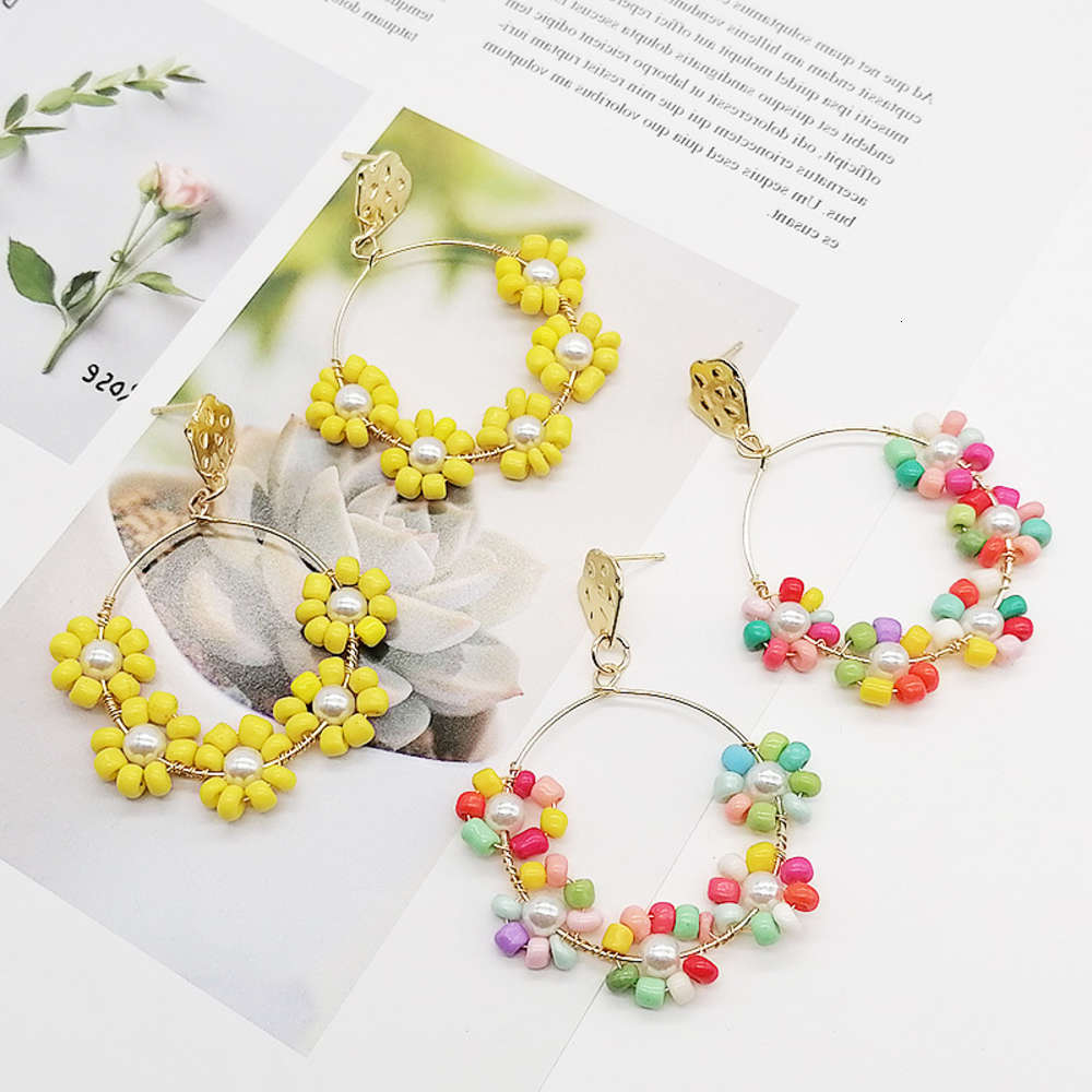 

earrings Colorful fashion women's Earrings Bohemian style rice beads handmade gold plated alloy earrings for women, Golden