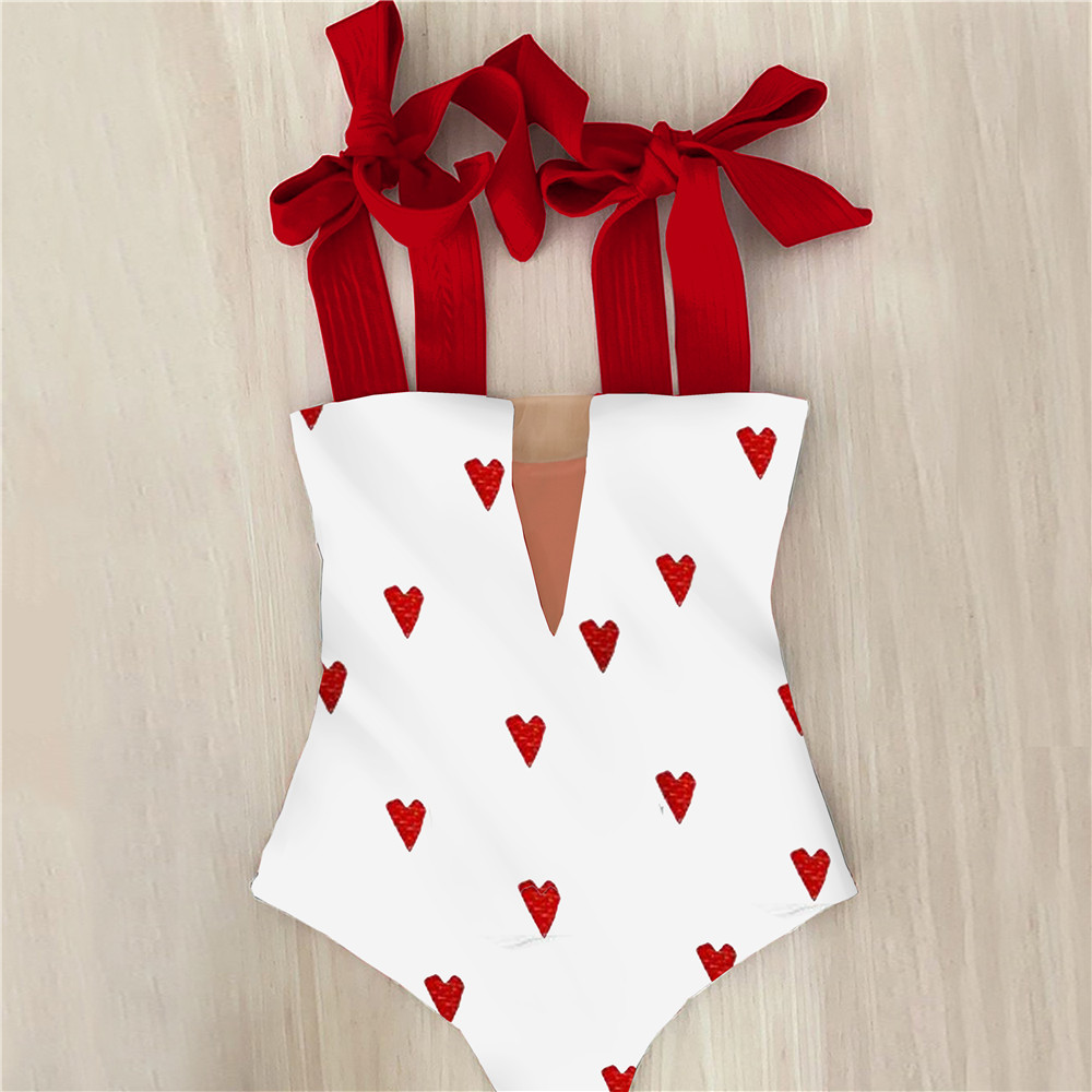 

2021 New Sexy One Piece Swimsuit Shoulder Strappy Swimsuit Heart print Swimwear Women Backless Bathing Suit Beach Wear Monokini, Cz19999w1
