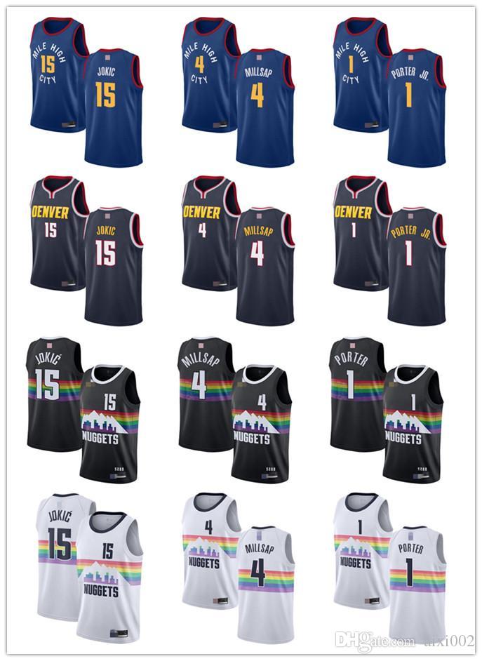 

MenÂ WomenÂ Youth Denver Nuggets 1 Michael Porter 4 Paul Millsap 15 Nikola Jokic white Navy blue custom BasketballÂ Jersey, Black;red