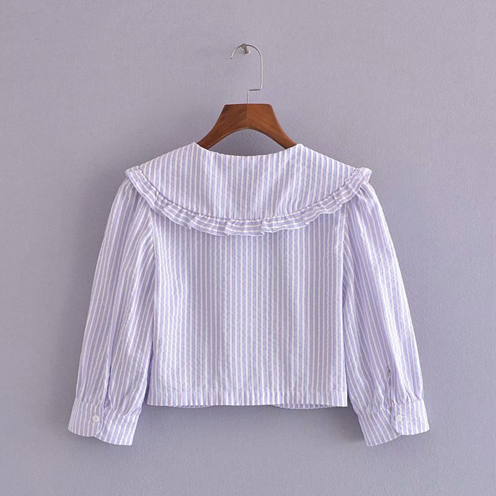 

Women's Blouses & Shirts Short-sleeve girl, casual top female upper-size plus solid girl clothes fashion, Blue white stripe