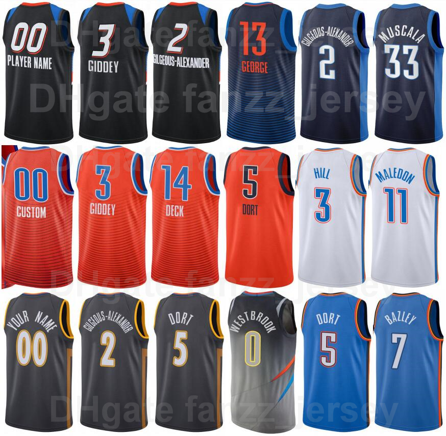 

Screen Printed Basketball Shai Gilgeous-Alexander Jersey 2 Luguentz Dort 5 Darius Bazley 7 Mike Muscala 33 Isaiah Roby 22 Theo Maledon 11 Black White Men Women Kids