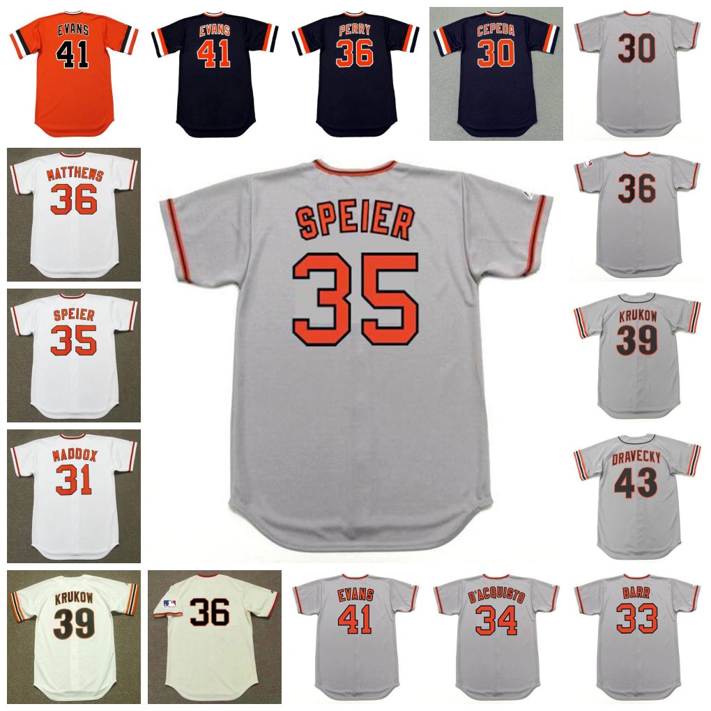 

San Francisco Vintage Baseball Jersey 30 ORLANDO CEPEDA 31 GARRY MADDOX 1973 BARR D'ACUISTO SPEIER MATTHEWS PERRY KRUKOW 41 DARRELL EVANS 1976 43 DAVE DRAVECKY 1987, 41 darrell evans 1978 black