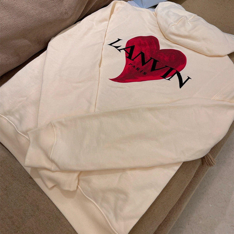 

Men's and Women's Sweater Coat LANVIN Joint Love Flocking Cardigan Zipper Hoodie, Cream