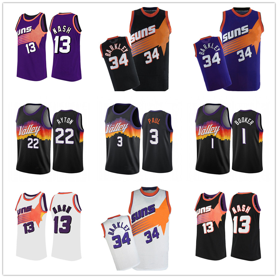 

Devin 1 Booker Basketball Jersey Phoenix Suns Chris 3 Paul Mens Steve 13 Nash 34 Barkley Jason 55 Williams Shirt, Black;red