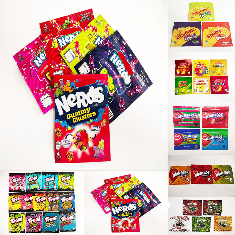 

In Stock Square rope Bites Packing bags 4types empty Gummy bag package smell proof baggie 600mg edible packaging vs cookies runtz mylar zipl