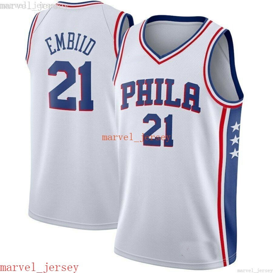 

100% Stitched Joel Embiid #21 Men's Basketball jerseys WHITE BLUE RED Cheap Men Women Youth Jersey XS-6XL, Black