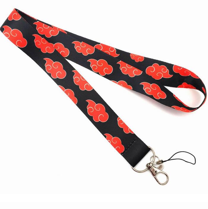 

anime naruto Akatsuki red cloud Strap Keychain for keys Badge ID Mobile Phone holder Key rings pendant Women men Neck Straps