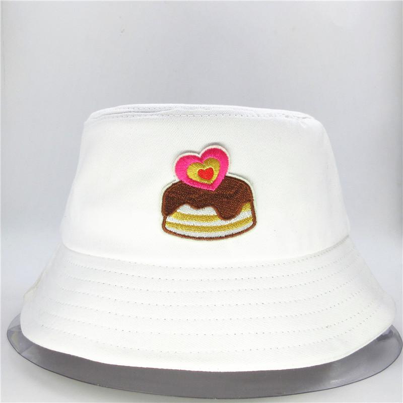 

Cloches Cake Embroidery Bucket Hat Fisherman Outdoor Travel Sun Cap Hats For Kid Men And Women 248, White