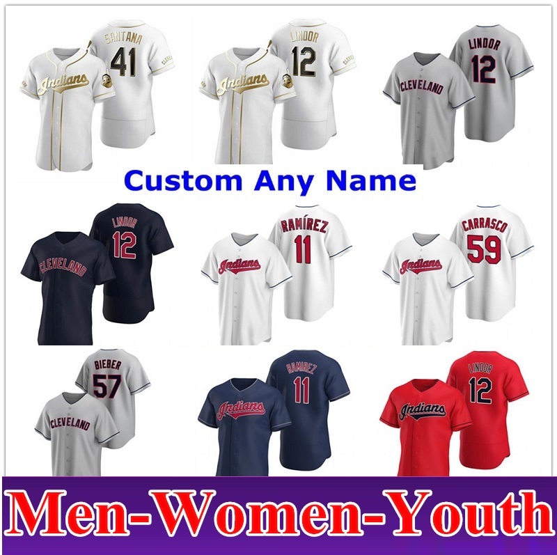 

2021 Cleveland Men Women youth Baseball Jerseys Francisco Lindor Jose Ramirez Roberto Perez Shane Bieber Franmil Reyes Oscar Mercado Cleving, Blue;black