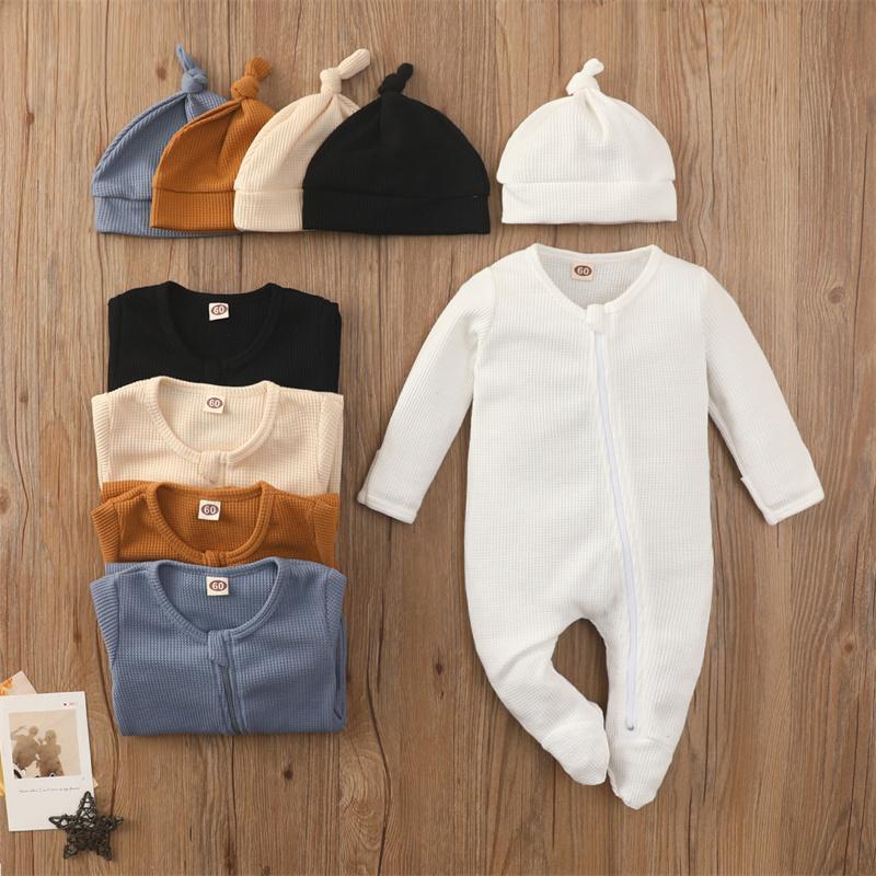 

Clothing Sets Baby Two-piece Clothes Set Solid Color Round Collar Long Sleeve Footie And Cap Casaul Outfits For Infant Boys Girls 0-24 Month, White