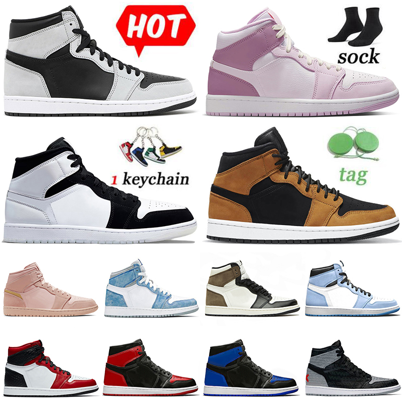 

2022 With Socks 1s University Blue Men Women Jordan Basketball Shoes Retro Jumpman 1 High OG Dark Mocha Pollen Trainers Hyper Patent Royal Sport Sneakers Size 13, No#16 patent royal 36-46