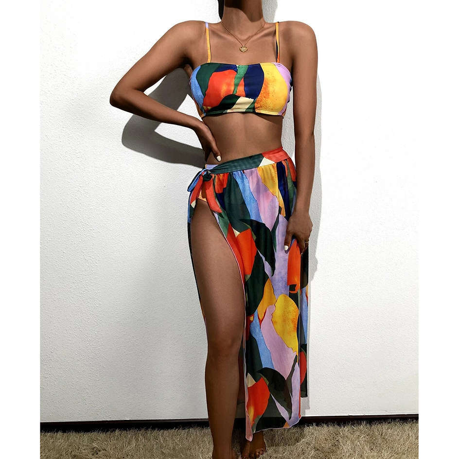 

High Waist 2021 Sexy Swimsuit Women Swimwear Swim Cover up Bikini Set 3 piece Female Beach Wear Swimming for Bathing Suit, White;black