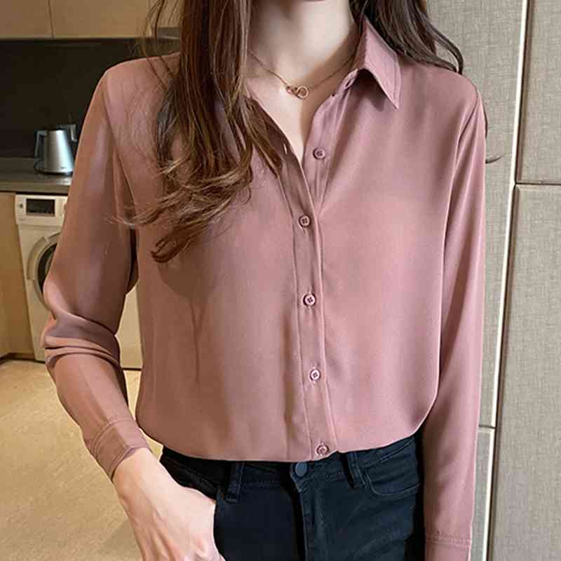 

Long Sleeve Blouse Women Turn Down Collar Office Chiffon Blouse Shirt Blusas Mujer De Moda Womens Tops And Blouses D858 210602, Apricot