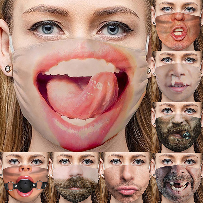 

Fashion Accessories Scarves Print-Mask Men Women Unisex Personality Black Funny Expressions Of Male Beards Big Teeth Lips Nose Dustproof Temperament Cotton-Mask-1