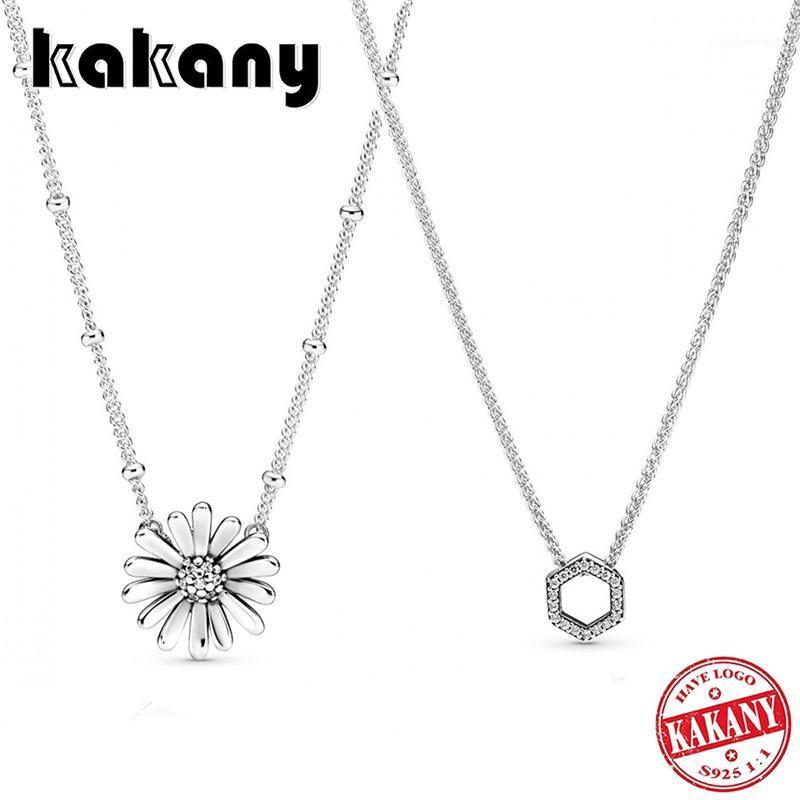

High-quality Silver 925 Shiny Honeycomb Hexagon High-density Diamond, Pave Daisy Flower Necklace Original Ladies Jewelry Chains