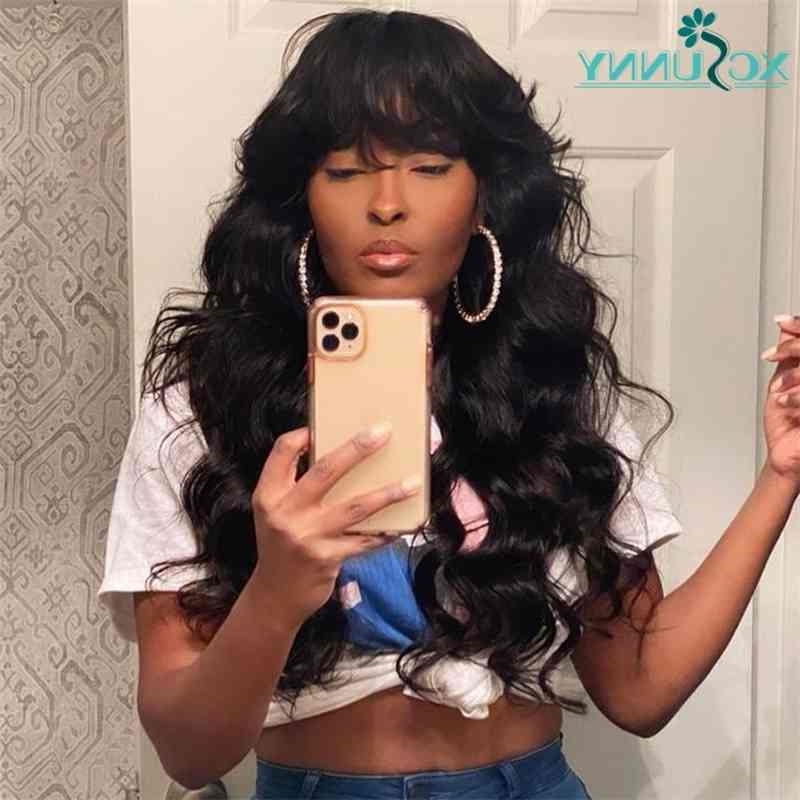 

Wavy O Scalp Brazilian Top Full Machine Made Human Hair Wig With Bangs Remy For Women 24inch 200 Density Xcsunny, Natural color