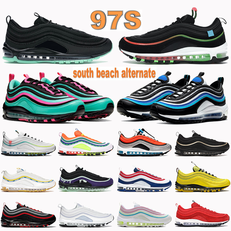 

Men 97s running Shoes south beach alternate matrix worldwide white black slime halloween USA Vintage Mosai aqua blue mens sneakers women trainers, 49# bubble wrap packaging