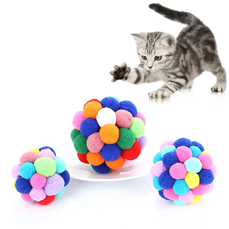 

Cat Toys Supplies Pet Toy Ball Set Colorful Handmade Bells Bouncy Interactive
