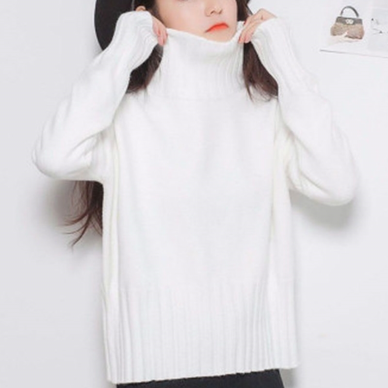 

High Quality Casual White Sweater Autumn Winter Turtleneck Pullover Women Slim Warm Thicken Knitted  Female 210603