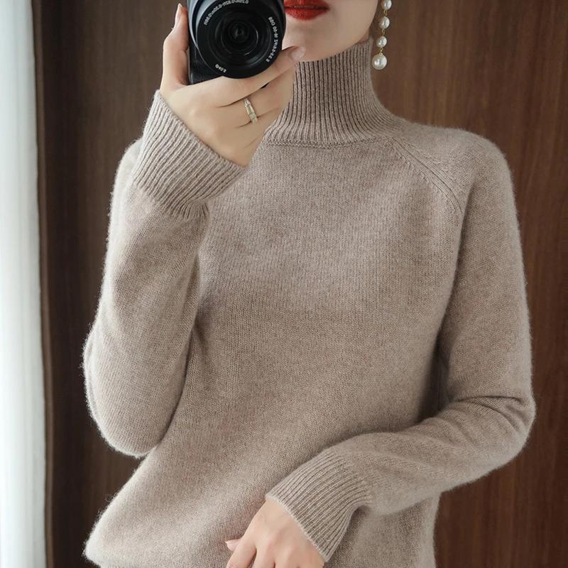

Design Women Turtleneck Cashmere Sweater Autumn Winter Sloid Color Knitted Jumper Female Casual Basic Bottoming Pullover Sweater, Green