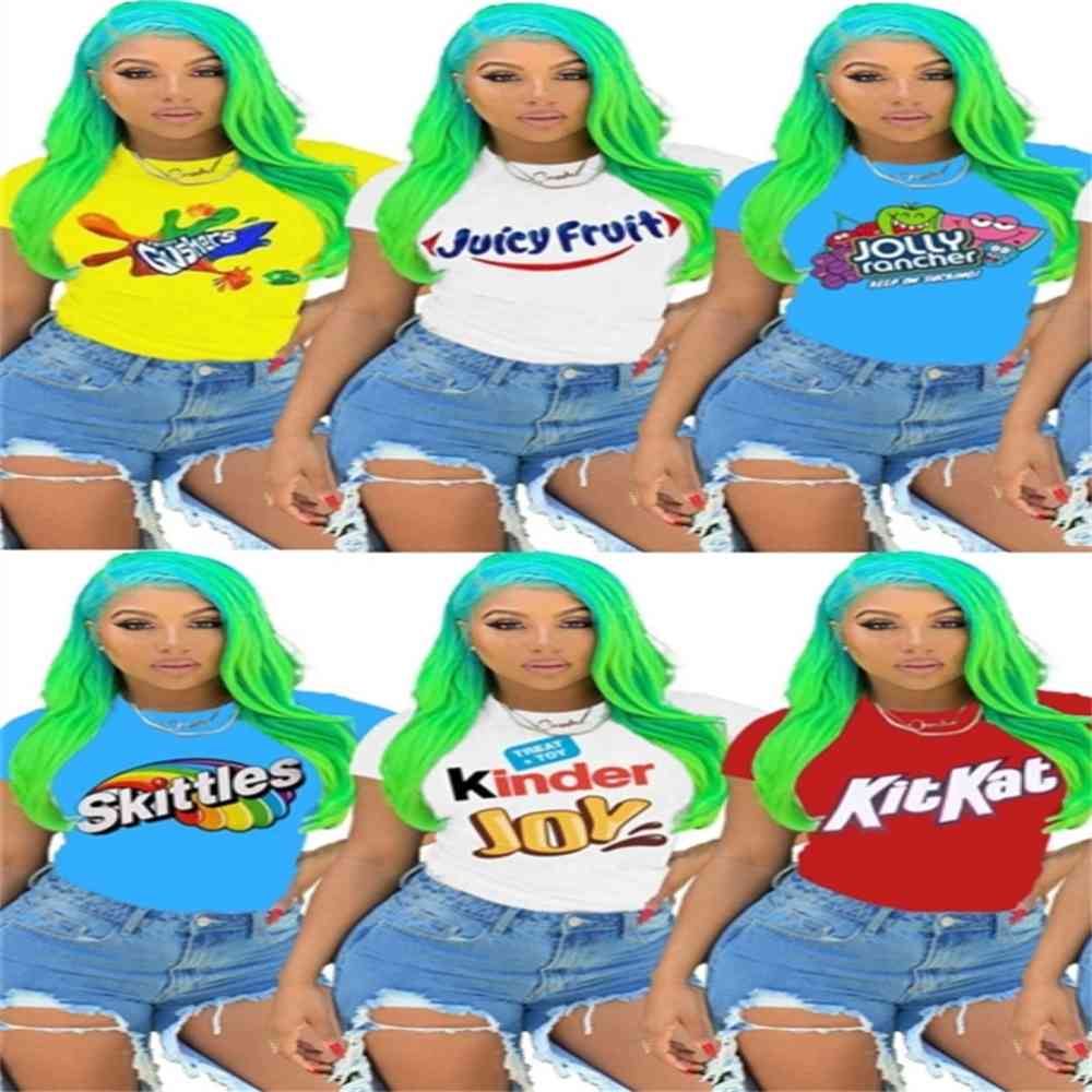 

Summer Women's Letters Printed T-shirts Short Sleeve Fashion Tops Tees Casual Candy Color Girls Ladies Short-sleeved gG31009, #1