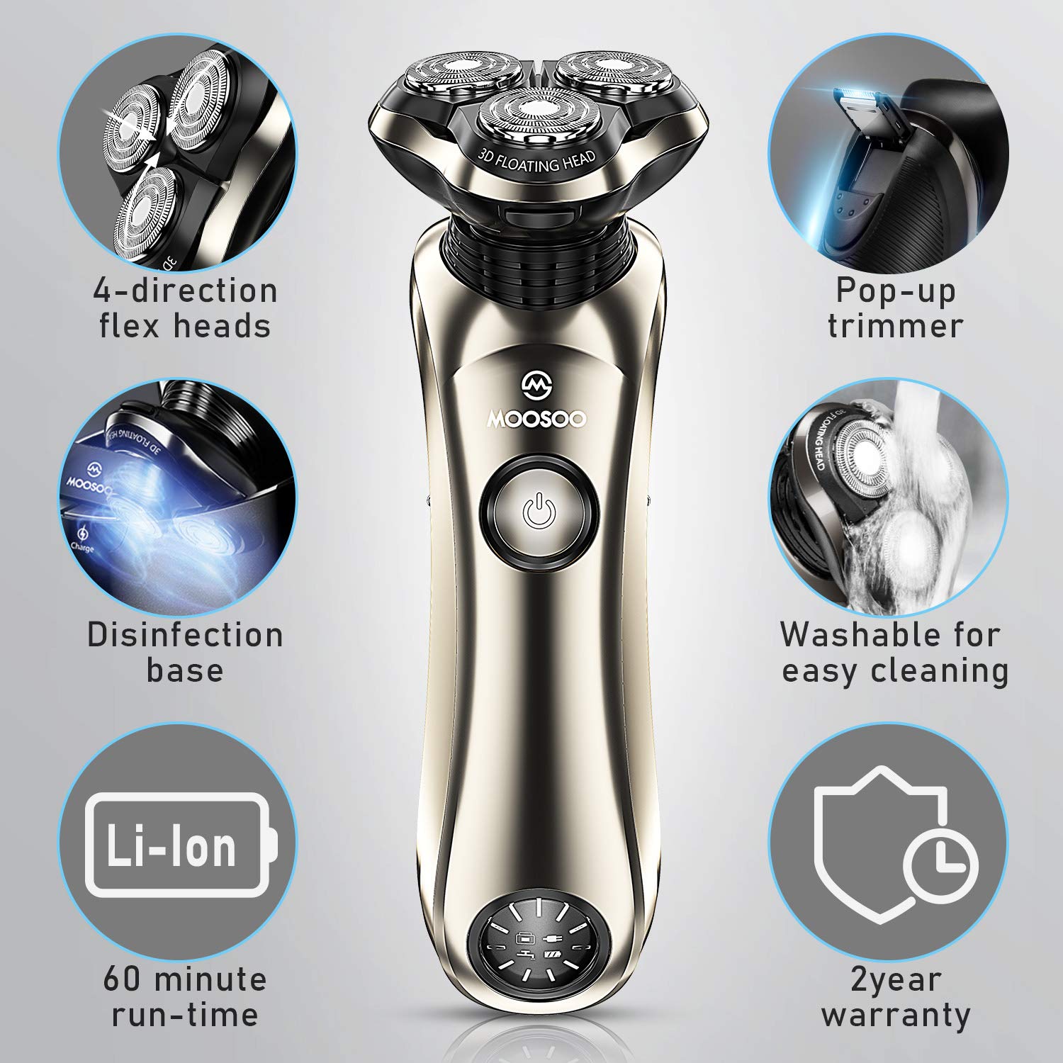

Moosoo Electric Shaver with Clean Station Wet Dry Waterproof Mens Razor
