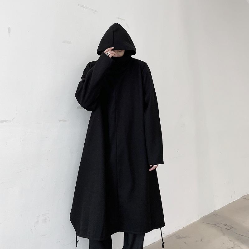 

Men' Wool & Blends Long Windbreaker Knee Cape Overcoat Dark Yamamoto Autumn Winter Pullover Loose Woolen Coat Fashion, Black