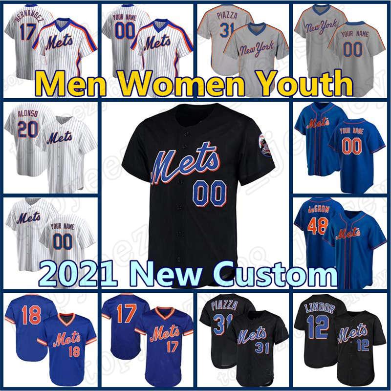 

Custom 12 Francisco Lindor Mets Jersey 20 Pete Alonso 48 Jacob deGrom Retro Baseball Darryl Strawberry Mike Piazza Conforto Gooden Hernandez, Blue;black