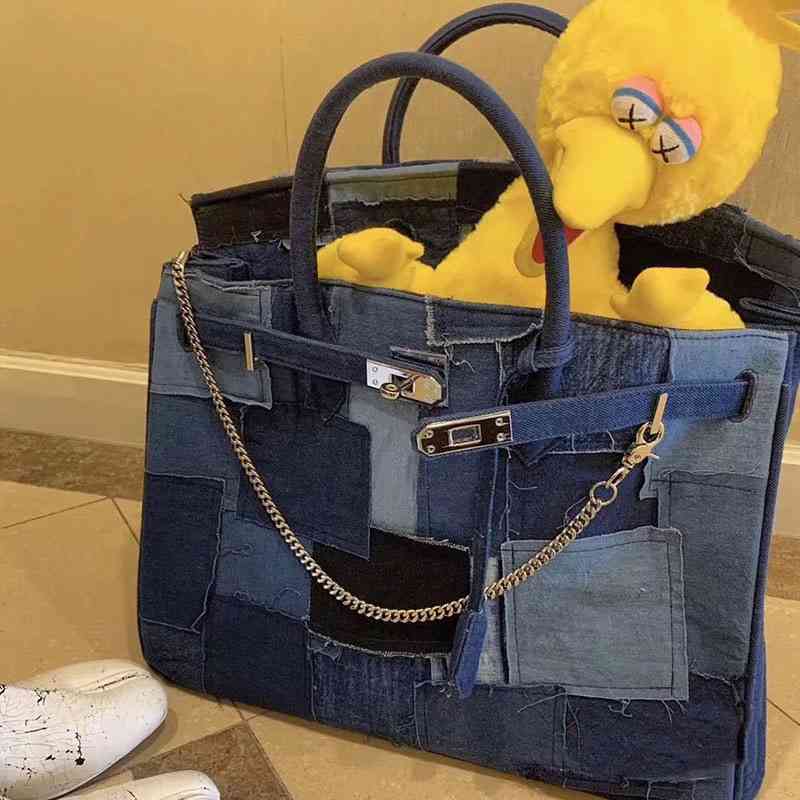 

Star denim canvas locomotive beggar Kelly patching military cloth one shoulder hand bag girl, Gold