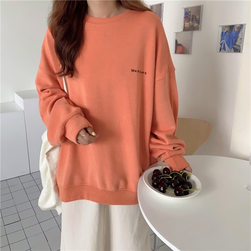 

Cotton autumn chic loose Korean 2021 New Street Harajuku thin sweater hoodless student long sleeved female, White