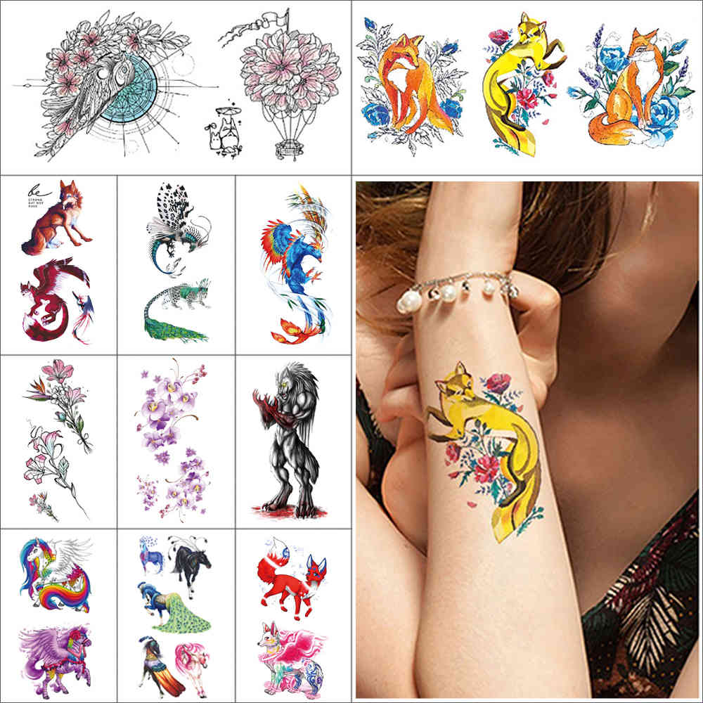 

Temporary cartoon stickers flower Bird horse mascot wing watercolor Fake s Miniature tattoo sticker 190*90mm