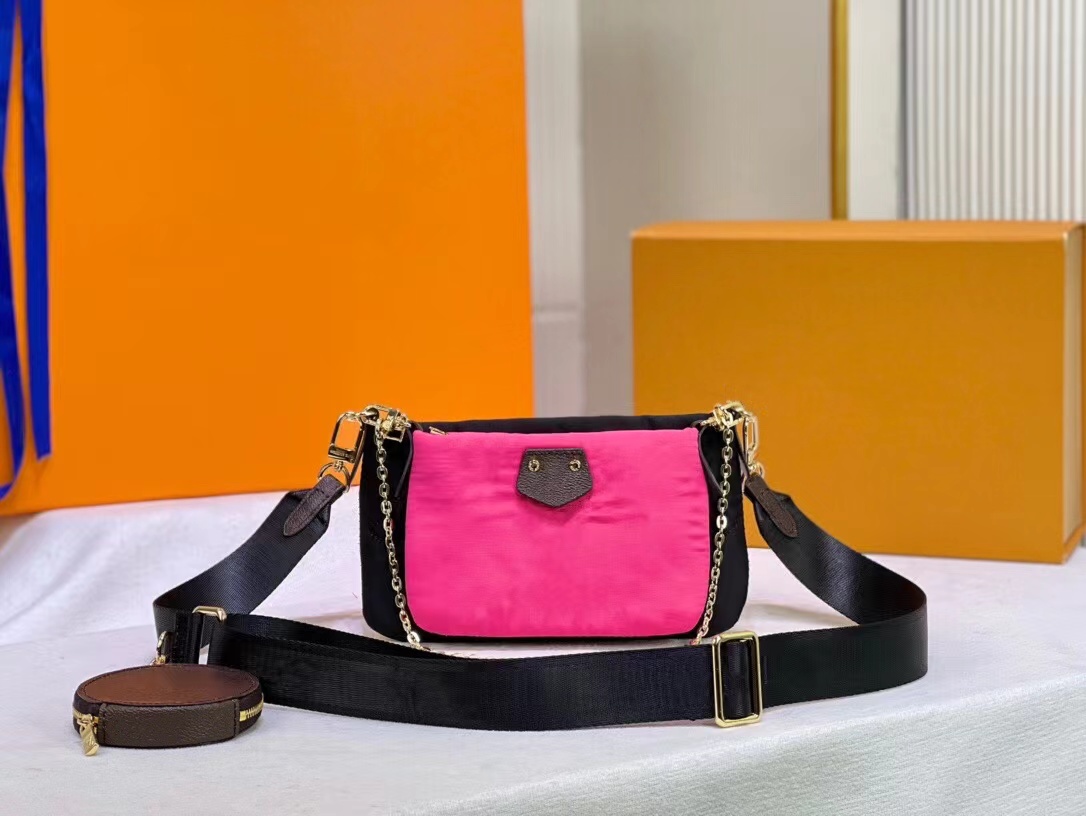 

Wholesale Multi Pochette 3 In 1 Cross Body Bags WOMEN Small Linen Golden Chain Shoulder Bag Coin Packages Key Purse M57899, Pink