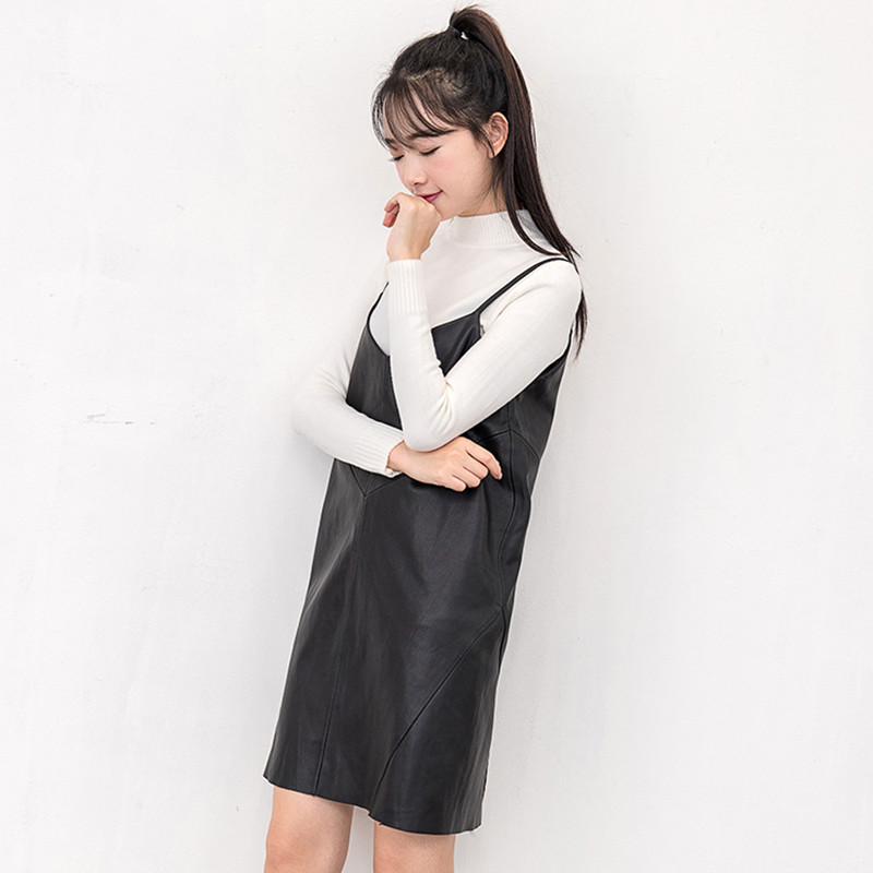 

20212021 spring summer women elegant sundress vintage spaghetti strap retro pu dresses ladies mini faux leather sling vestidos, Black;gray