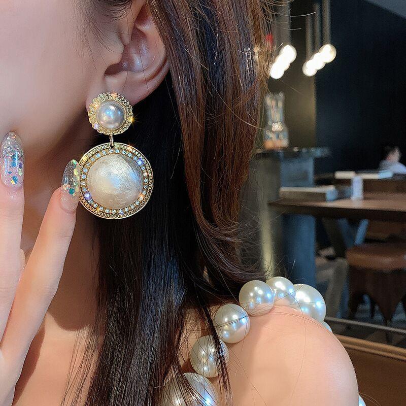 

Dangle & Chandelier S925 Silver Needle Earrings Vintage Pearl Ring Diamond Fashion Net Red Personality Wholesale