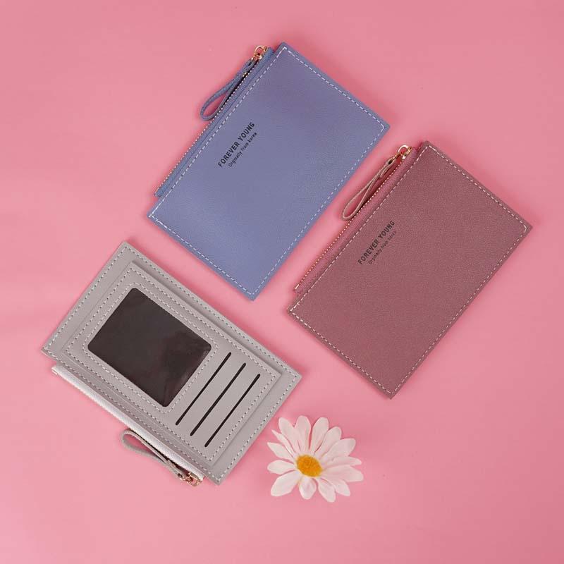 

Card Holders Ultra-thin Ladies Holder PU Leather Unisex Zipper Business Men's Mini Coin Purse Pocket, Black