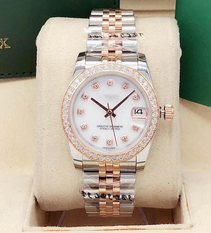 

High quality fashion sapphire mirror 31mm womens watches Ladies dress stainless steel watch with date diamond ring automatic mechanical wristwatch, Slivery;brown