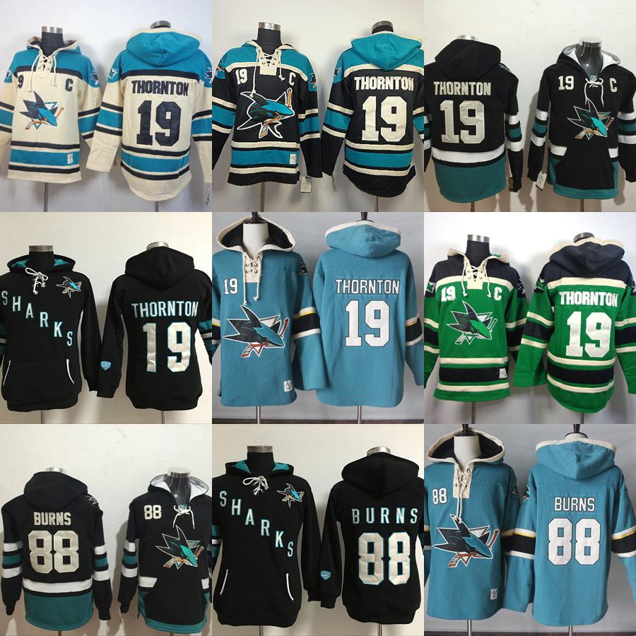 

Mens Womens Kids Custom San Jose Sharks 19 Joe Thornton 88 Brent Burns Beige Black Blue Green Best Quality Embroidery Ice Hockey Hoodies, #19 green