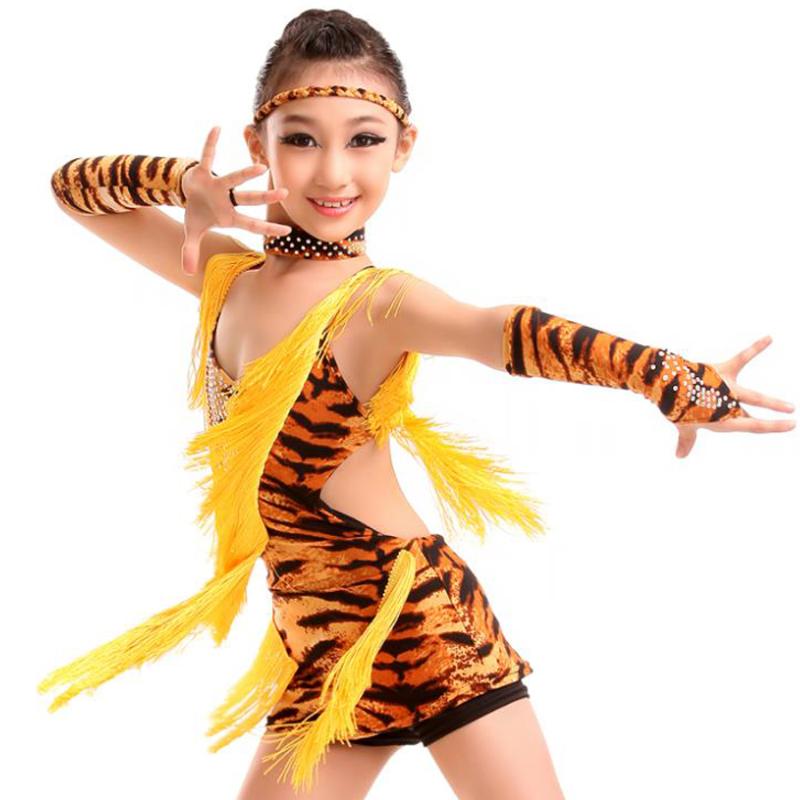 

Salsa Dance Dresses Yellow/Red/White Latin Girl Dress Tiger/Zebra/Leopard Costumes For Party Decoration
