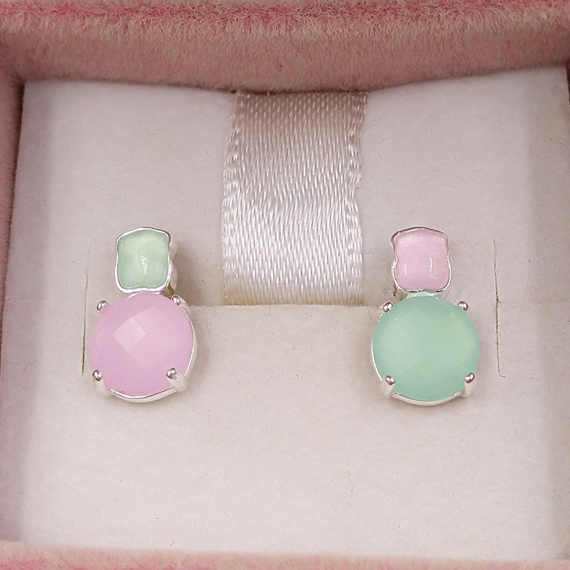 

Bear Jewelry 925 Sterling Silver earrings Mini Color Earrings In Silver With Amazonite And Pink Quartz Fits European Jewelry Style Gift 915433670