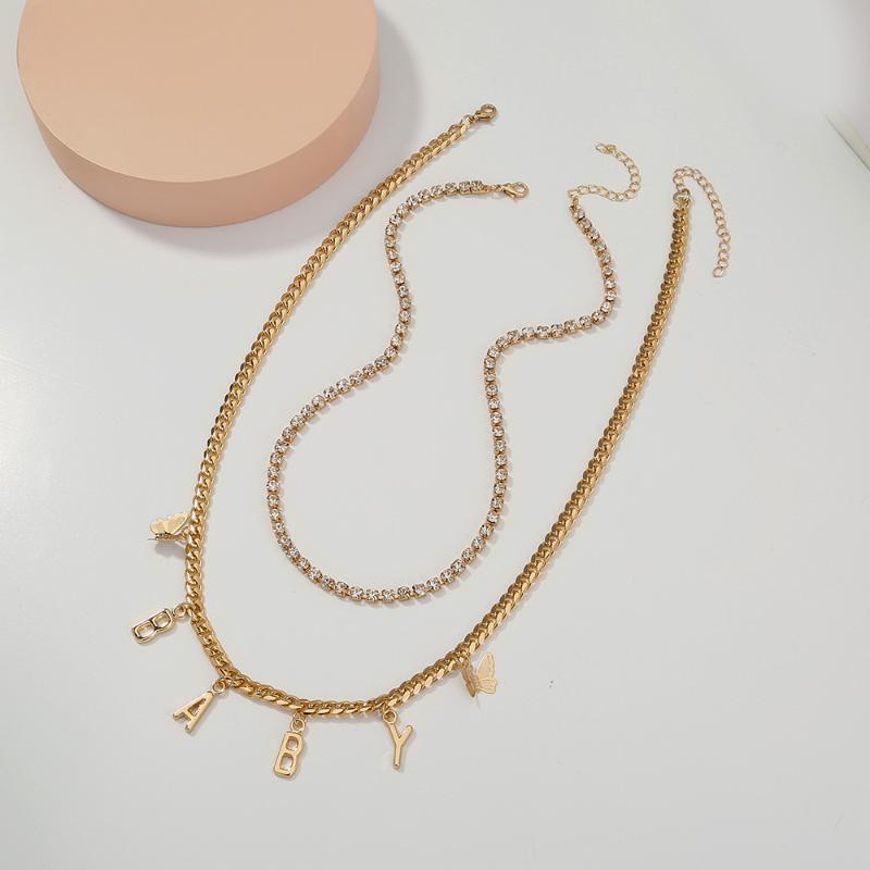 

Pendant Necklaces Selling Metal Letter Baby Necklace Simple Overlapping Multi-layer Love Clavicle Chain Female, Silver