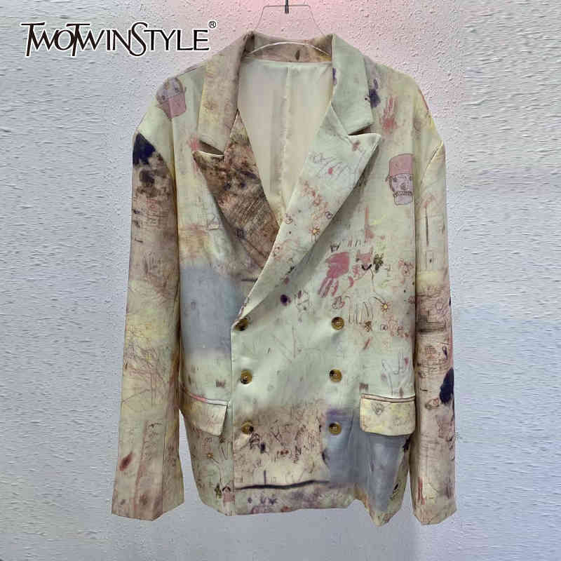 

Casual Print Blazer For Women Notched Long Sleeve Straight Tie Dye Korean Blazers Females Spring Fashion Style 210524, Aspicture